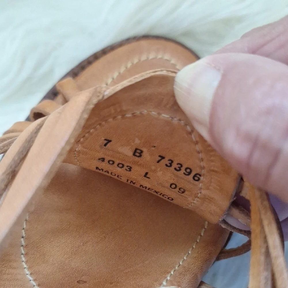 Frye's Joy Haurache Tan Heels with Woven Design and Ankle Strap - Picture 7 of 9